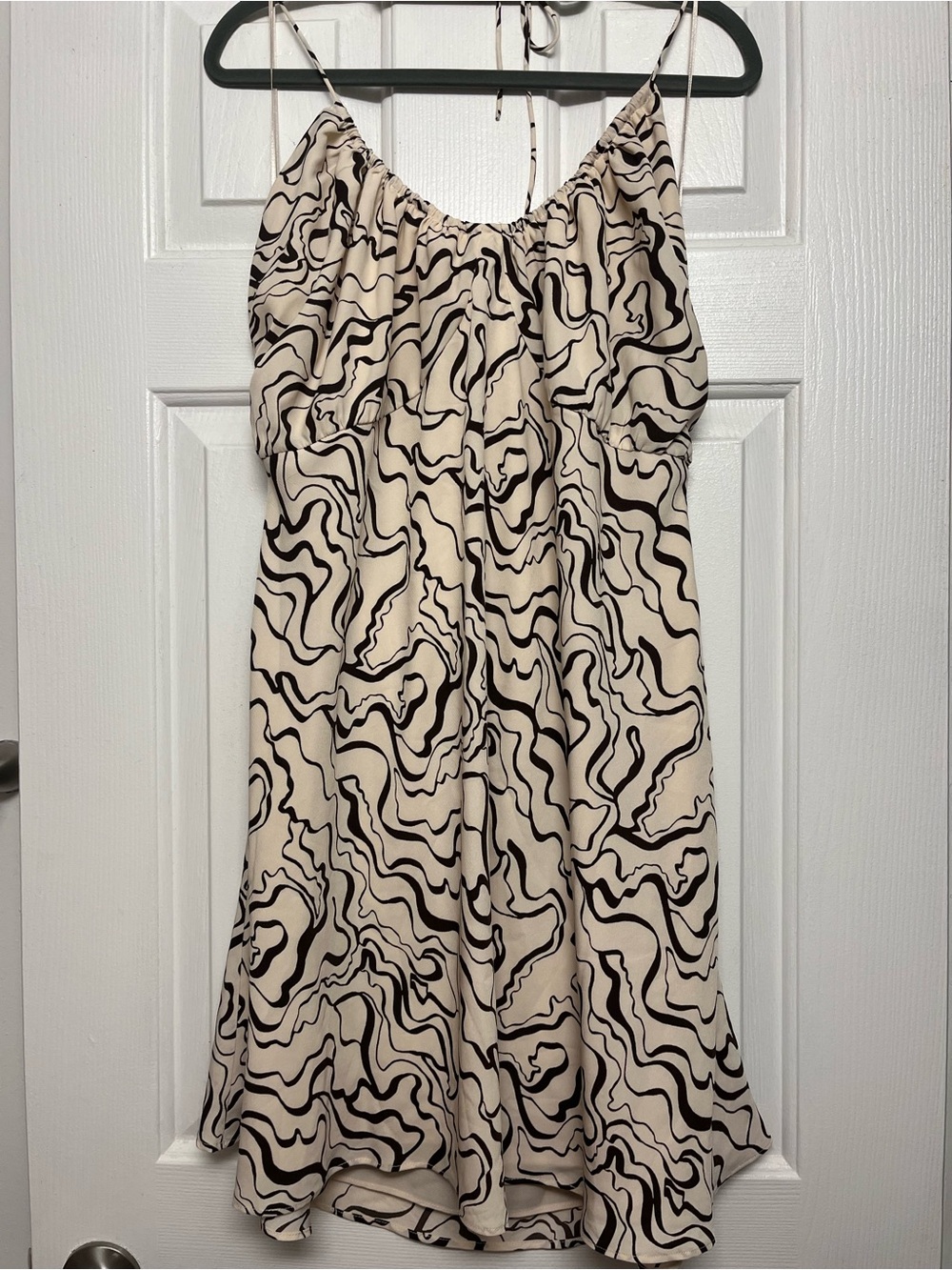 Beige and Black Abstract Print Halter Dress